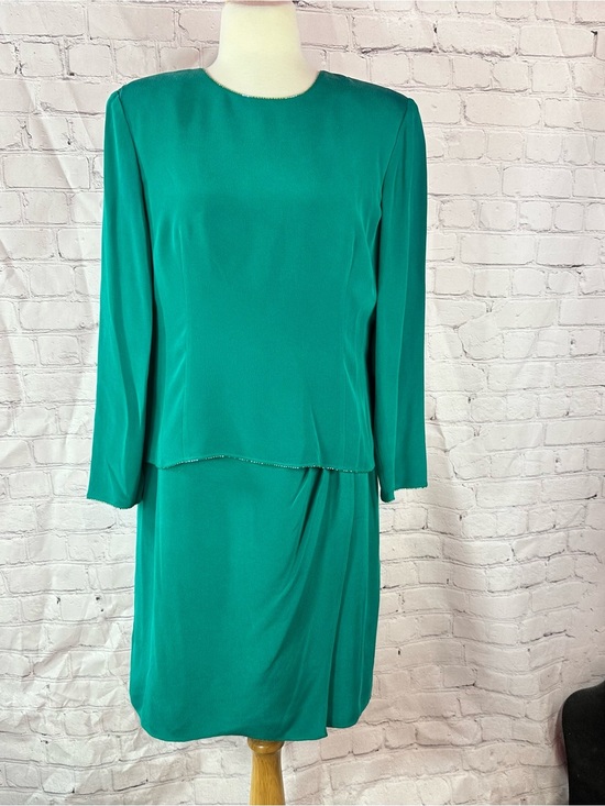Adrianna Papell Dresses & Skirts - Vtg Adrianna Papell Green drop waist silk Dress women 16 formal beaded